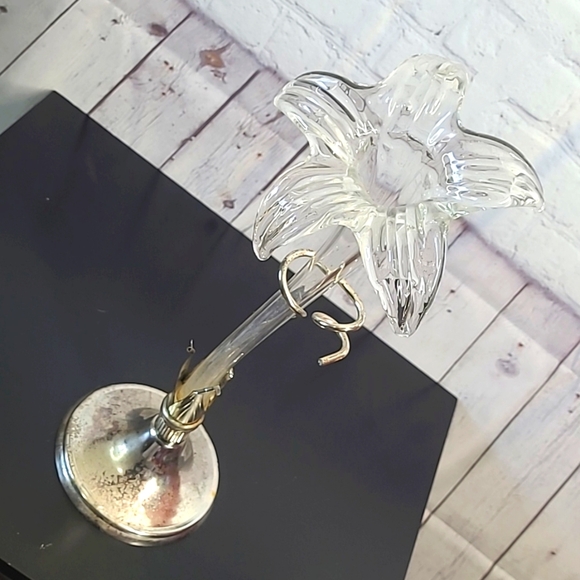 Vintage MCM Hand Blown Glass Art Nouveau Style Lily Orchid Vase Patina Silver - Picture 3 of 17